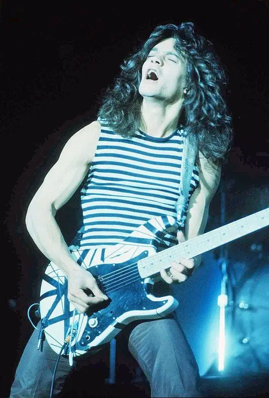 Eddie Van Halen, EVH, with one of his famous guitars in New Haven.