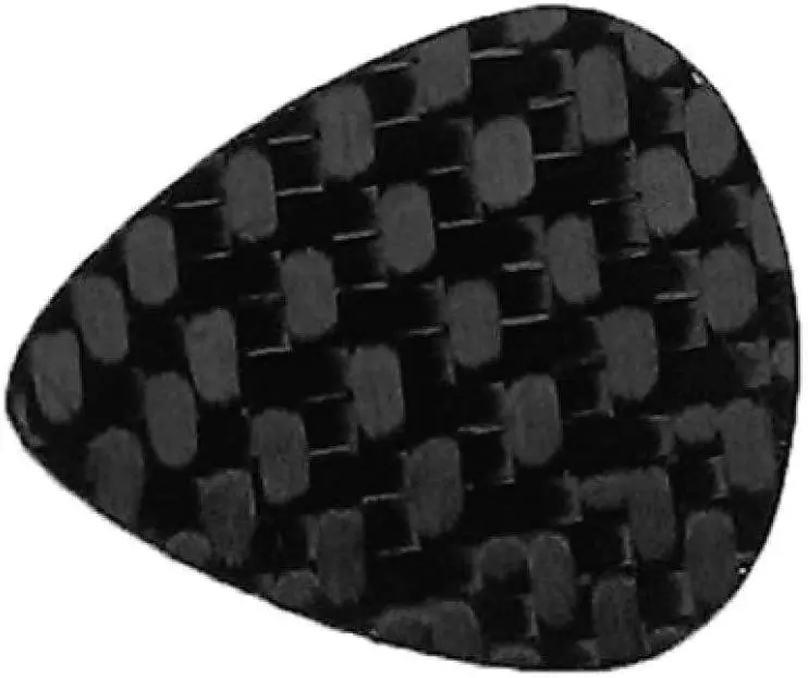 An example of a woven carbon fiber guitar pick in close up view.