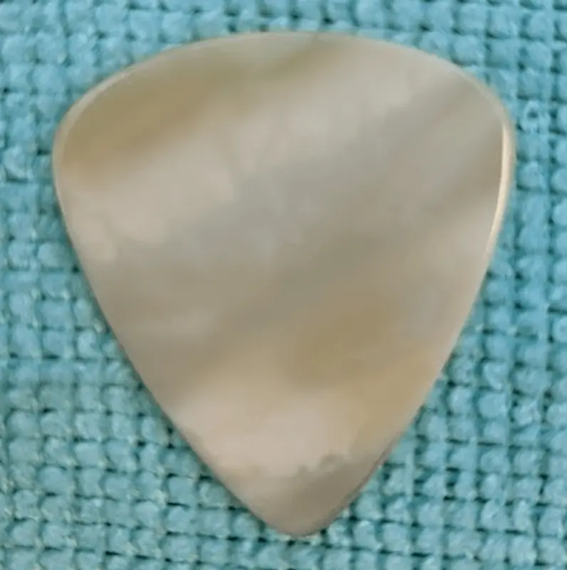 A BeachSide PIck displayed against a blue backdrop contrasting beautiful natural patterning. One of two I ordered, each pick is unique