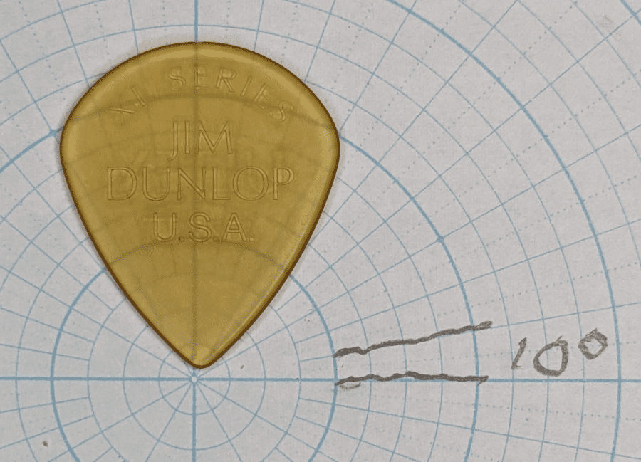 The Jim Dunlop XL Series Ultex Jazz III 1.3 on Angle Graph Paper for Reference