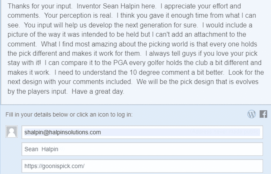 Sean Halpin's response and input to our review, a very positive response!