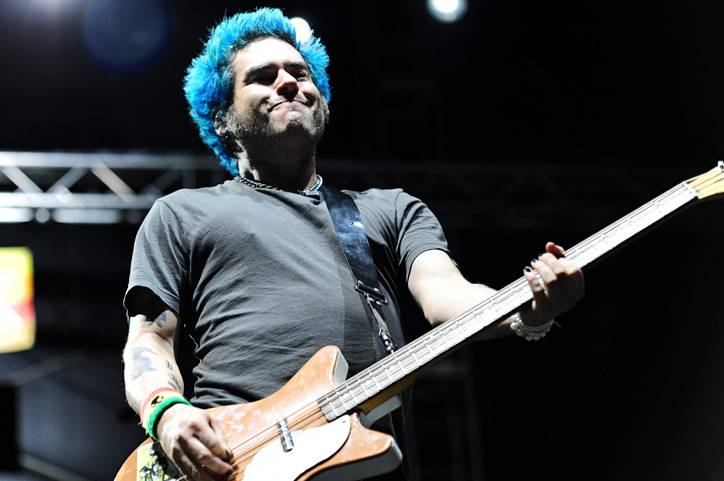 Fat Mike Image Seen on WikiPedia with Blue Hair and Danelectro Bass